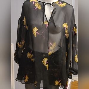 Max mara sportmax come silk sheer bishop sleeve blouse 6 tie neck